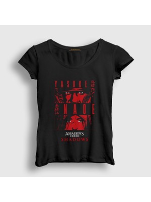Presmono Kadın Siyah Yasuke Naoe Assassin's Creed Shadows T-Shirt