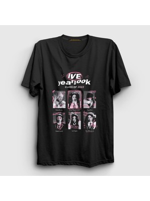 Presmono Unisex Siyah Class Yearbook K-Pop Ive T-Shirt