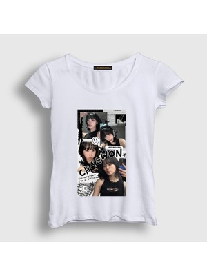 Presmono Kadın Beyaz Kim Chaewon Unforgiven K-Pop Le Sserafim T-Shirt