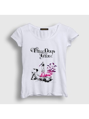 Presmono Kadın Beyaz Life Starts Now Rock Three Days Grace T-Shirt