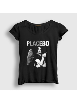 Presmono Kadın Siyah Angel Brian Molko Rock Placebo T-Shirt