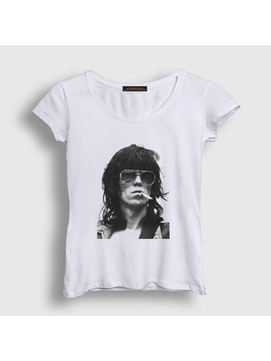 Presmono Kadın Beyaz Keith Richards Rock The Rolling Stones T-Shirt