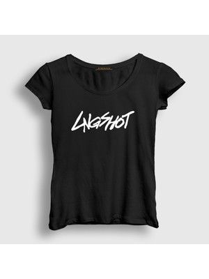 Presmono Kadın Siyah Logo K-Pop Lngshot T-Shirt