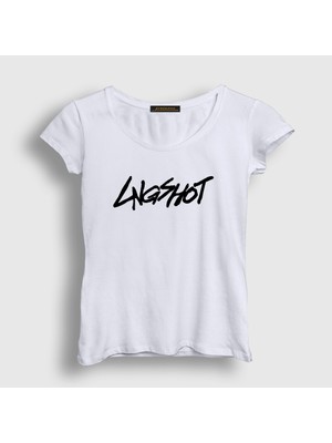 Presmono Kadın Beyaz Logo K-Pop Lngshot T-Shirt