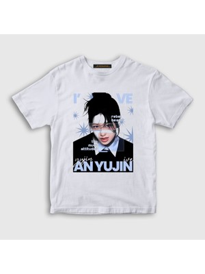 Presmono Unisex Çocuk Beyaz An Yujin Rebel K-Pop Ive T-Shirt