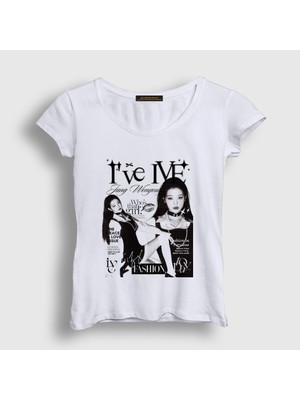 Presmono Kadın Beyaz Jang Wonyoung K-Pop Ive T-Shirt