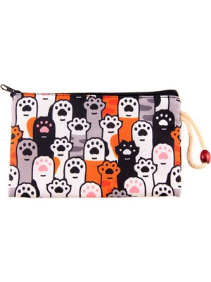 Alp Collection Kedi Köpek Patisi Desenli Kalemlik Fermuarlı Makyaj Çantası Orta Boy 12 cm x 20 cm