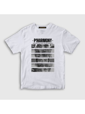 Presmono Unisex Çocuk Beyaz Eyes K-Pop P1HARMONY T-Shirt