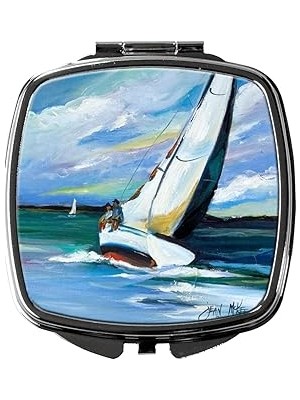 Caroline's Treasures JMK1232SCM Iki ve Bir Yelkenli Kompakt Ayna, Dekoratif Seyahat Makyaj Aynası Kadın Kız Hediyeler Cep Makyaj Aynası Katlanır Elde Taşınabilir,