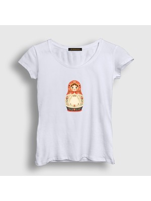 Presmono Kadın Beyaz Vintage Matruska Bebegi T-Shirt