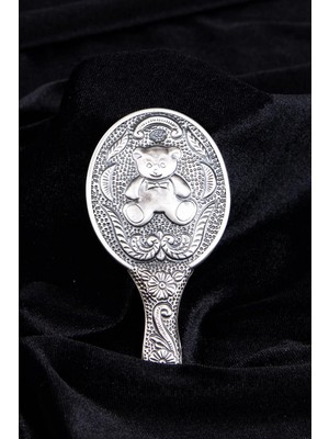 Turan DESIGN.925 Ayar Gümüş Mini Boy Ayıcık Işlemeli El Aynası