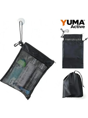 Duş Çantası Sepeti, File Caddy Tuvalet Düzenleyici 30,4 cm U x 22,4 cm G, Vantuzlu Kompakt ve Hafif, Asmak Için Ip, Fermuarlı ve Büzme Ipli Kesesi 35,4 cm U x 25,4 cm G, Siyah
