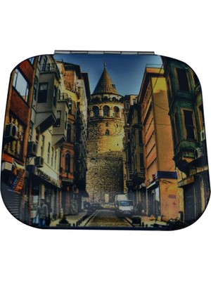 Gifthome Kare Cep ve Çanta Makyaj Aynası Galata Kulesi Resimli
