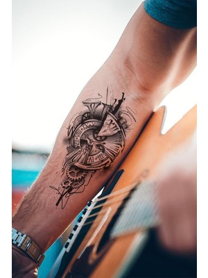 Bearpear Gerçek Dövme Görünümlü 3 Boyutlu Saat Dövmesi, Tattoo, Erkek Geçici Dövme, Kol Dövmesi, Omuz Dövmesi