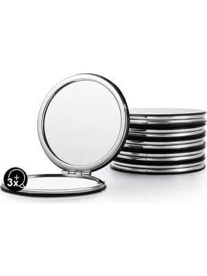 Kompakt Ayna Topu, 6'lı Set Yuvarlak Çift Taraflı 1x/3x Büyütme Pu Deri 7,1 cm (Siyah)