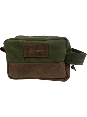 Tanto Bushcraft El Yapımı Tuvalet ve Seyahat Çantası – 20X10X12 Cm, ~2.4 Litre Hacimli, Mumlu Kanvas & Gerçek Deri, Suya Dayanıklı Seyahat Organizeri