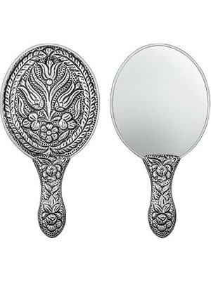 T8642 Gümüş Lale Motifli El Aynası