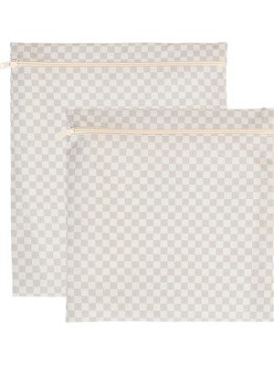 Ocean Home Textile 2'li Su Geçirmez Pvc Astarlı Gri Dama Desen Islak Kuru Çantası 28 x 30/30 x 36 cm