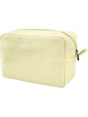 Gfu Pink Seersucker Women Makeup Bag Zippered Closure Toiletry Pouch