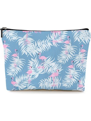 Küçük Makyaj Çantası Çanta Sevimli Tuval Su Geçirmez Kozmetik Çanta Kadınlar Için Fermuar Seyahat Tuvalet Kılıfı, Flamingo Makyaj Çantaları-Mavi, Size: 10"w x 7"h. Hold All Your Necessities,