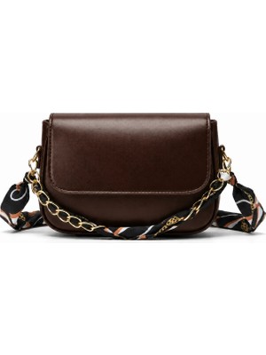 Kumru Studio Celeste Bag Acı Kahve Fular ve Zincir Detaylı Kadın Omuz Çantası