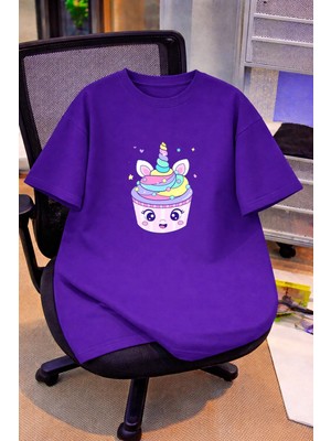 Vodexa Oversize Çocuk Genç Tişört %100 Pamuk Baskılı Rahat Kalıp Günlük Şık T-Shirt