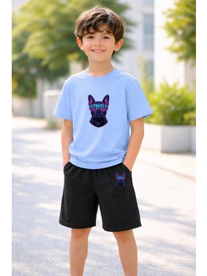 Vodexa Erkek-Kız Çocuk Tişört Şort Takım %100 Pamuk Yazlık Rahat Kalıp Baskılı T-Shirt Çocuk Kombin