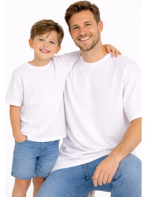 Vodexa Baba Çocuk Kombin Oversize Tişört – Anne Çocuk Twin T-Shirt Sadeee Baskılı