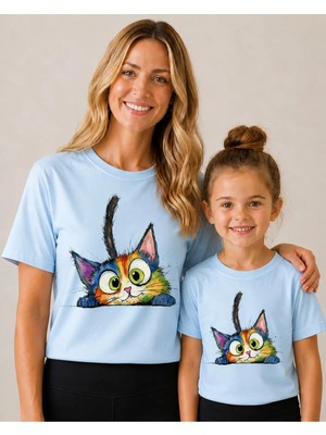 Vodexa Anne Çoçuk Oversize Tişört Kombin Twin T-Shirt %100 Pamuk Rahat Kalıp (Tekli Olarak Satılmaktadır)