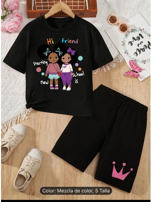 Vodexa Erkek-Çocuk Tişört Şort Takım %100 Pamuk Yazlık Rahat Kalıp Baskılı T-Shirt Çocuk Kombin