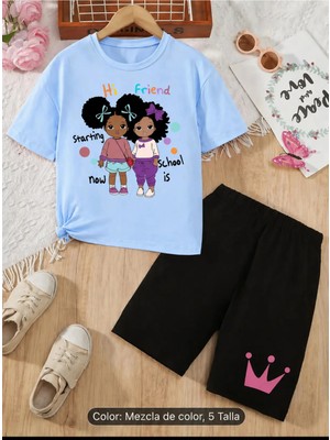 Vodexa Erkek-Çocuk Tişört Şort Takım %100 Pamuk Yazlık Rahat Kalıp Baskılı T-Shirt Çocuk Kombin