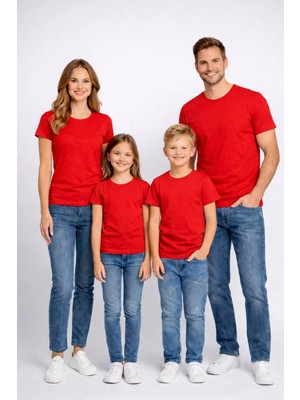 Vodexa Aile Çocuk Kombin Oversize Tişört Twin T-Shirt Karışık Ailece Sade Baskılı (Tekli Satılmaktadır)