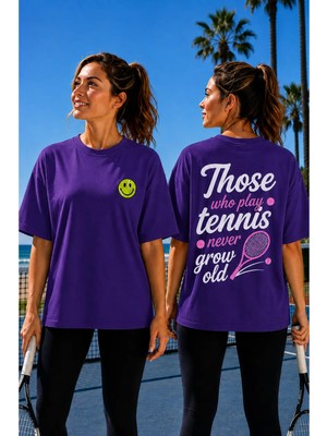 Vodexa Unisex Oversize Tennis Baskılı T-Shirt %100 Pamuk Tenis Temalı Rahat Kalıp Kısa Kollu Tişört