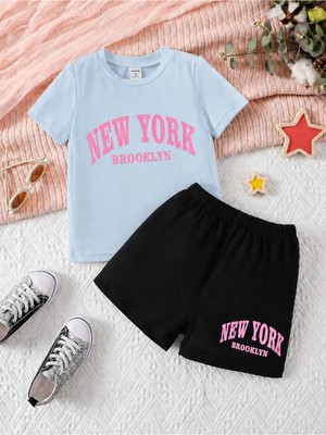 Vodexa Erkek-Kız Çocuk Tişört Şort Takım %100 Pamuk Yazlık Rahat Kalıp Baskılı T-Shirt Çocuk Kombin