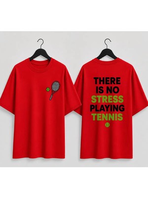 Vodexa Unisex Oversize Tennis Baskılı T-Shirt %100 Pamuk Tenis Temalı Rahat Kalıp Kısa Kollu Tişört