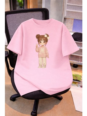 Vodexa Oversize Çocuk Genç Tişört %100 Pamuk Baskılı Rahat Kalıp Günlük Şık T-Shirt