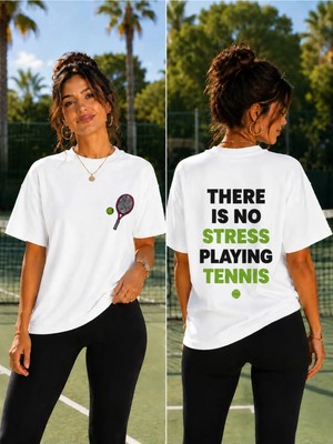 Vodexa Unisex Oversize Tennis Baskılı T-Shirt %100 Pamuk Tenis Temalı Rahat Kalıp Kısa Kollu Tişört