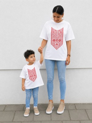 Vodexa Anne Çoçuk Oversize Tişört Kombin Twin T-Shirt %100 Pamuk Rahat Kalıp (Tekli Olarak Satılmaktadır)