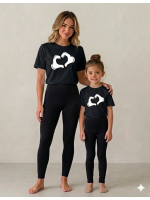 Vodexa Anne Kız Tayt ve Thişört Takım T-Shirt Takım %100 Pamuk Esnek Rahat Günlük Spor Kombin(Tekli Takım Olarak Satılmaktadır)