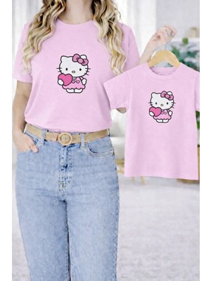 Vodexa Anne Kız Çocuk Kombin Oversize Tişört Twin T-Shirt Yavru Ayıcık Baskılı (Tekli Satılmaktadır)