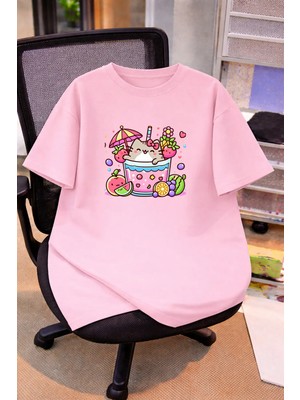 Vodexa Oversize Çocuk Genç Tişört %100 Pamuk Baskılı Rahat Kalıp Günlük Şık T-Shirt