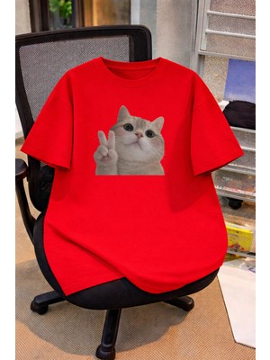 Vodexa Oversize Çocuk Genç Tişört %100 Pamuk Baskılı Rahat Kalıp Günlük Şık T-Shirt