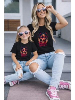 Vodexa Anne Kız Kombin Oversize Tişört Twin T-Shirt %100 Pamuk Rahat Kalıp