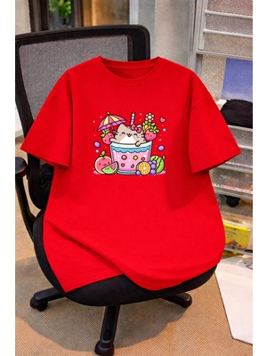 Vodexa Oversize Çocuk Genç Tişört %100 Pamuk Baskılı Rahat Kalıp Günlük Şık T-Shirt