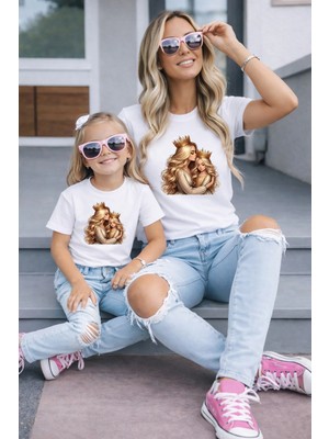 Vodexa Anne Kız Kombin Oversize Tişört Twin T-Shirt %100 Pamuk Rahat Kalıp