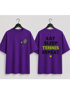 Vodexa Unisex Oversize Tennis Baskılı T-Shirt %100 Pamuk Tenis Temalı Rahat Kalıp Kısa Kollu Tişört