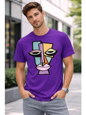 Vodexa Ünisex Oversize T-Shirt Boyalı Yüz Baskılı %100 Pamuk Tişört Rahat Kalıp