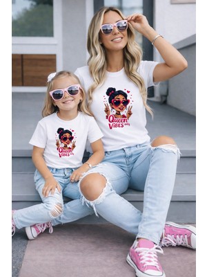 Vodexa Anne Kız Kombin Oversize Tişört Twin T-Shirt %100 Pamuk Rahat Kalıp