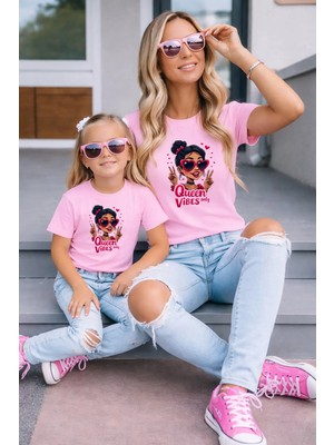 Vodexa Anne Kız Kombin Oversize Tişört Twin T-Shirt %100 Pamuk Rahat Kalıp