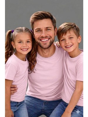 Vodexa Baba Kız ve Erkek Çocuk Kombin Oversize Tişört Twin T-Shirt Sade..baskılı